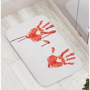 Halloween Bloody Handprint Bath Mat Anti-Slip Absorbent Faux Cashmere Floor Rug Decorative Horror Theme Bathroom