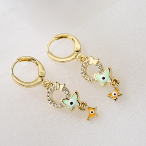 18K gold-plated geometric hoop earrings with evil eye butterfly and star charms