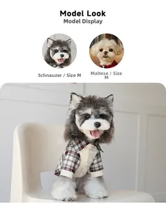 British style red and white plaid pet shirt detail showing cotton fabric and white buttons
