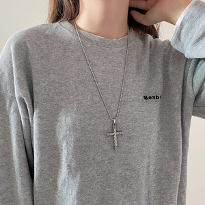Hip-hop style silver stainless steel cross pendant necklace with box chain for men and women