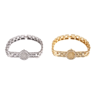 Eleganti orologi a bracciale placcati oro 18 carati e argento con lunetta in zirconi