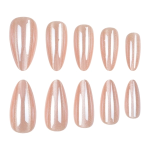 Almond shaped cat eye press-on nails in soft pink with 10 pieces for women