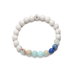 Detail view of solar system stone bracelet featuring natural colorful galaxy beads