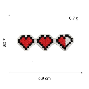 Detailed dimension guide for pixel heart embroidery patch with precise size measurements