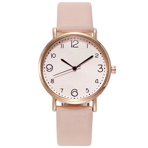 Montre À Quartz Pour Femme Bracelet En Similicuir Boîtier En Alliage Or Rose Chiffres Arabes Montre Décontractée