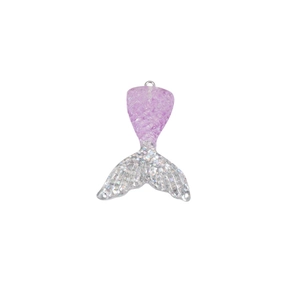 Detailed view of resin mermaid tail pendant with purple gradient and silver glitter