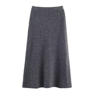 Women's dark gray knitted maxi skirt with elastic waist and fuzzy warm texture