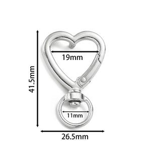 Detailed dimension guide for heart-shaped swivel lobster clasp with 41.5mm length