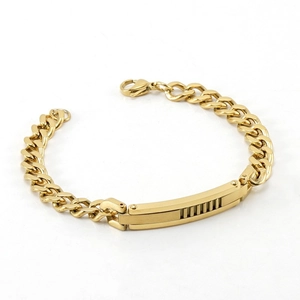 Bracelet gourmette en acier inoxydable or 18 carats avec barre ID pour homme