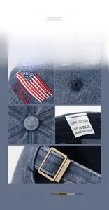 Detail view of USA embroidery and bronze metal adjustment buckle on washed cotton cap