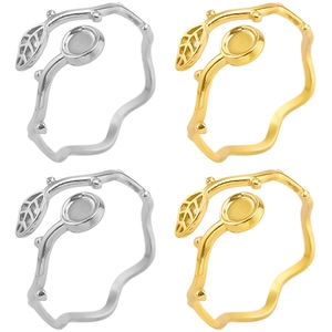 Leaf Branch Open Ring 304 Stainless Steel Adjustable 18K Gold Plated Irregular Fashion Jewelry For Women