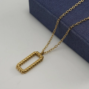 18K gold plated stainless steel necklace with rectangular twisted rope pendant for women