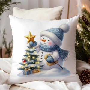 Détail de la taie d'oreiller de Noël blanche avec motifs dorés de bonhomme de neige