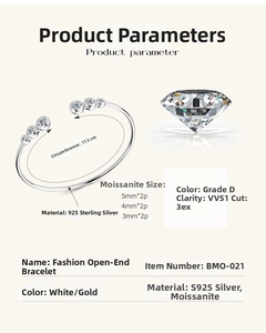 Dettagli del bracciale aperto in argento S925 con pietre moissanite D VVS1 da 5mm