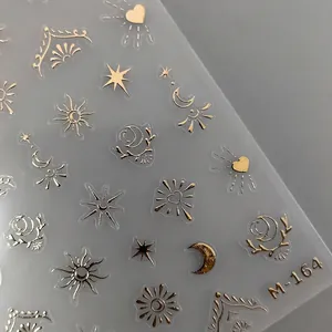 Frosted gold sun and moon nail art stickers M-164 with celestial star and heart patterns