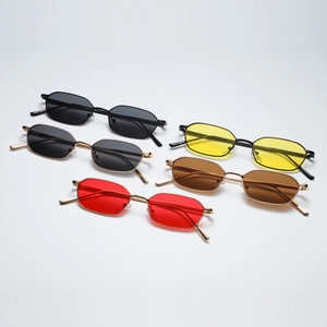 Retro small frame polygon sunglasses with metal frames and colorful ocean lenses