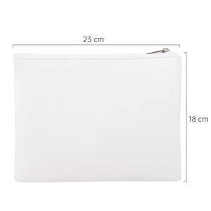 Neceser de maquillaje en cuero sintético blanco con cremallera, 23cm x 18cm