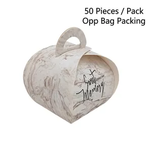 Detail of 50-pack marble pattern gift boxes with Sweet Memory text and top handle