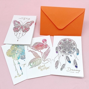Set of 4 intricate 3D hollow greeting cards with butterflies and flamingo designs