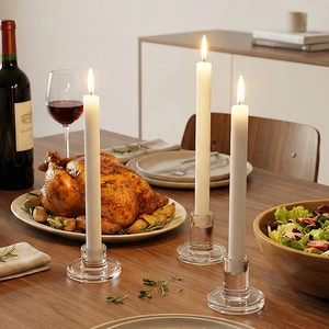 Modern transparent crystal glass T-shape candle holders for wedding tabletop decoration