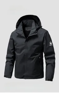 Detail of waterproof outdoor jacket with adjustable velcro cuffs and sleeve brand logo