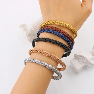 Minimalist braided mesh stainless steel open bangles for women in multiple colors