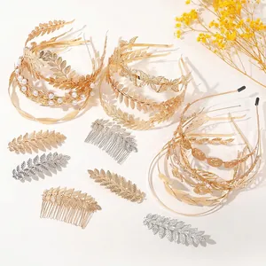 Elegant gold and silver leaf bridal headband set with butterfly motifs and pearls