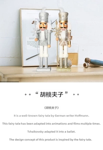 Detail of 38cm wooden nutcracker soldiers in gold and silver with glitter finish