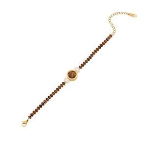 Tiger eye beaded bracelet with cat eye heart and golden chain in Maillard style