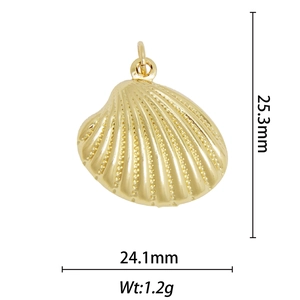 18k gold plated shell pendant necklace with detailed texture and size measurements