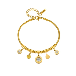 Elegant 18K gold plated stainless steel snake chain bracelet with Roman numeral charms