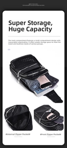 Detail view of woven black PU leather chest bag showing large capacity and multi-pocket layout