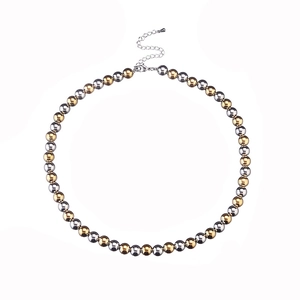 Polished two-tone bead chain necklace in gold and silver stainless steel with lobster clasp