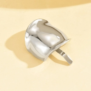 French vintage silver irregular metal hair clip with premium textured hammered surface