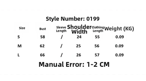 Size chart for women's tight sleeveless top showing chest and length measurements