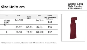 Detailed size chart for the sequin backless evening gown showing bust and waist dimensions