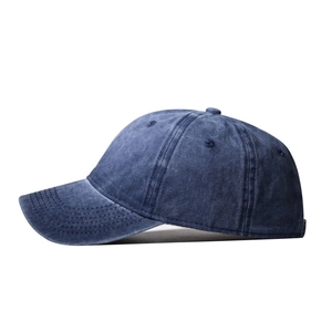 Side view detail of washed cotton baseball cap featuring metal eyelets and reinforced stitching
