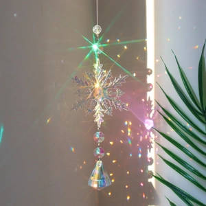 Rainbow AB crystal snowflake suncatcher with prism pendant for Christmas window decor