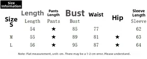 Detailed size chart for the summer slim-fit rhinestone long sleeve T-shirt with measurements