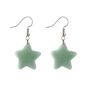 Star-shaped turquoise stone drop earrings with silver hooks on white background