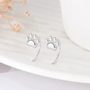 Cute S925 sterling silver kitten paw drop earrings with polished cat claw design