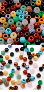 Detailed view of 12mm natural amethyst and agate beads with large holes for DIY jewelry