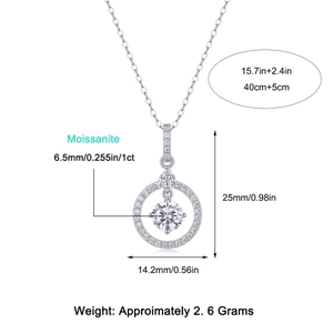 Detail view of 925 sterling silver moissanite necklace with dimensions and weight specs