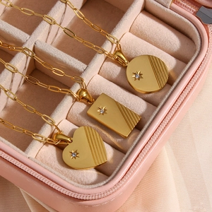 Stainless Steel 18K Gold Plated Zircon Necklace Geometric Starburst Pendant Paperclip Chain Fashion Jewelry Women Gift