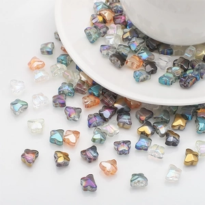 Butterfly Shape Beads Electroplated Glass Crystal Iridescent Middle Hole For DIY Jewelry Making Necklaces Bracelets
