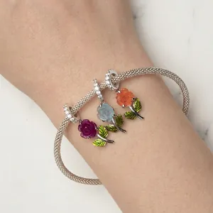 S925 sterling silver mesh bracelet featuring three UV color-changing rose charms