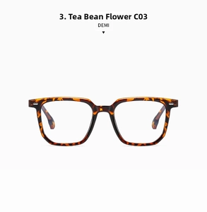 Detailed view of large square tea demi eyeglasses frame with refined hinge metal accents