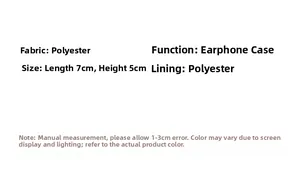 Size chart for lace earphone case made of polyester fabric measuring 7cm by 5cm