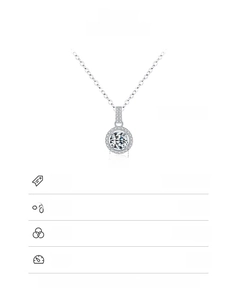 Detail view of S925 sterling silver necklace with a 6.5mm brilliant cubic zirconia pendant