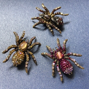 Vintage Spider Brooch Alloy Rhinestone Cat Eye Stone Inset Insect Suit Pin Corsage Accessory For Women Men